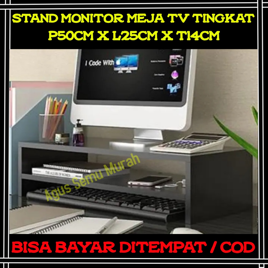 Meja Tv Stand Penyangga Tatakan Dudukan Holder Laptop Rak Monitor Kayu Murah Leptop Tingkat P50cm x 