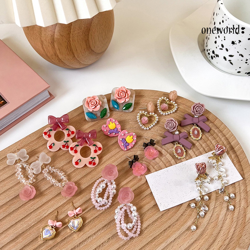 1 Pasang Anting Stud Desain Bunga Aksen Mutiara Tiruan Warna Pink Untuk Anak Perempuan