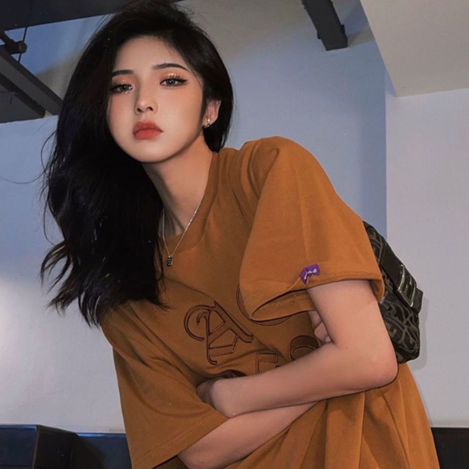 t-shirt wanita bordir lengan pendek oversize sederhana atasan t-shirt bottoming