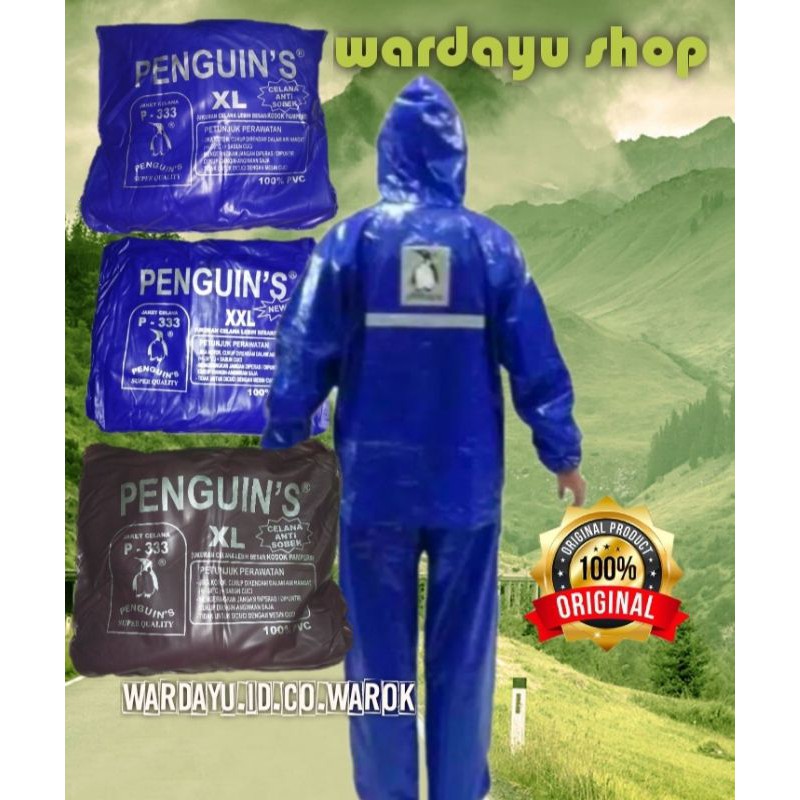 Jas Hujan Penguin P333 XL- XXL -XXXL Karet / Raincoat Penguins Setelan Jaket Baju Celana Jumbo Dewasa Pria Wanita Cewek Cowok Remaja Tebal Kuat Terlaris Murah Berkualitas / Mantel Pinguin Sporty Kombinasi