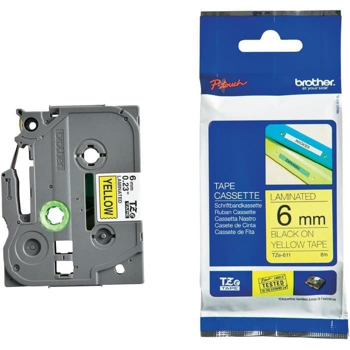 Brother Ptouch Label Tape TZE-611 6mm Black on Yellow TZE611 Resmi