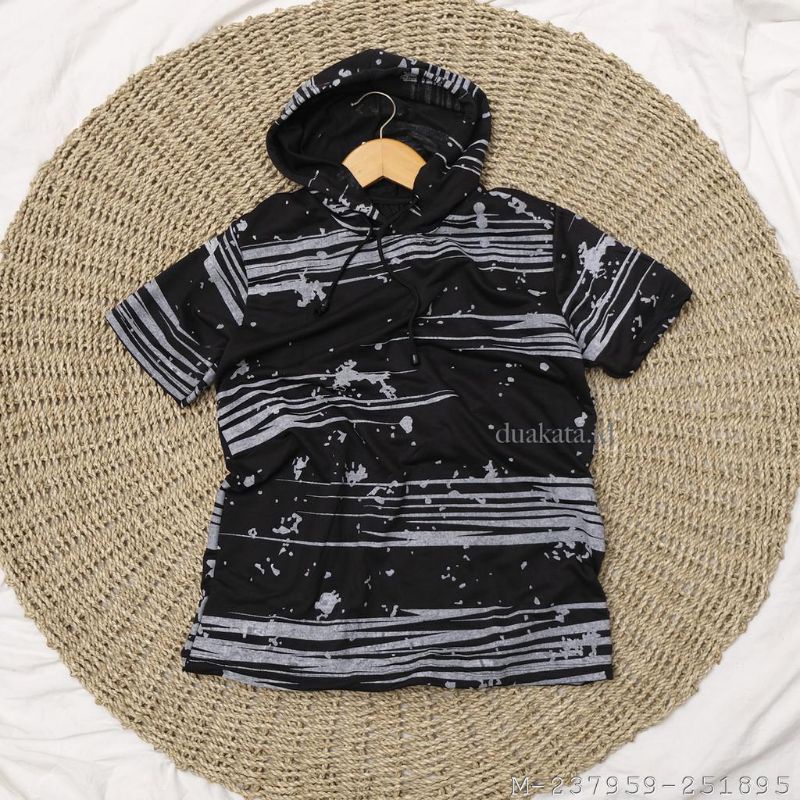 OUTERWEAR UNISEX KAOS HOODIE LENGAN PENDEK BABY TERRY  VDUA-190Variasi： Hitam Garis, Putih Garis, Ma