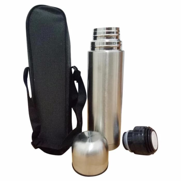 Thermos vacuum flask 500ml stainless steel + tas - silver