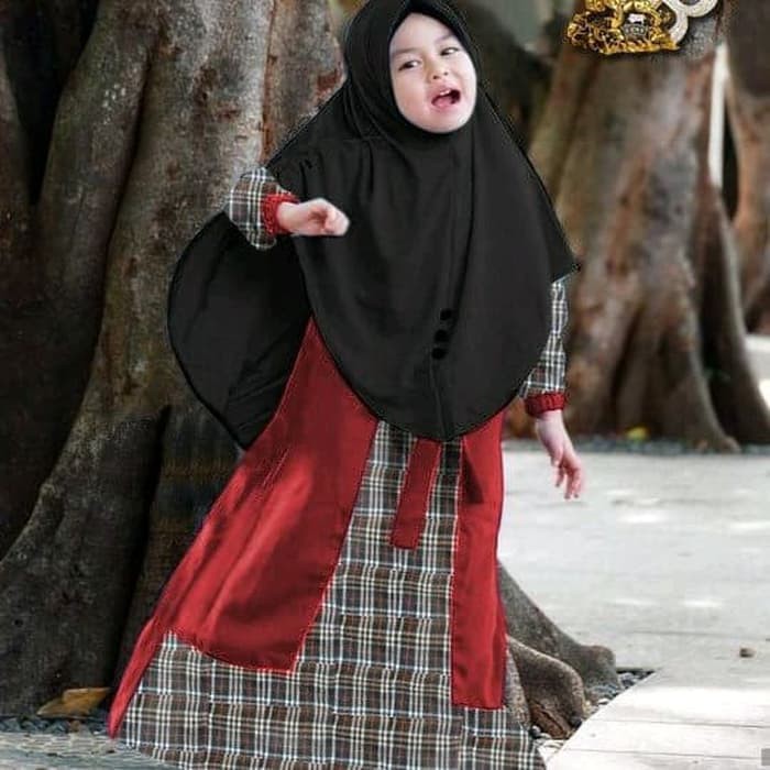 Rok Muslim Anak DRESS ROK MUSLIM ANAK KOTAK MAROON/ NAVY/ COKLAT/