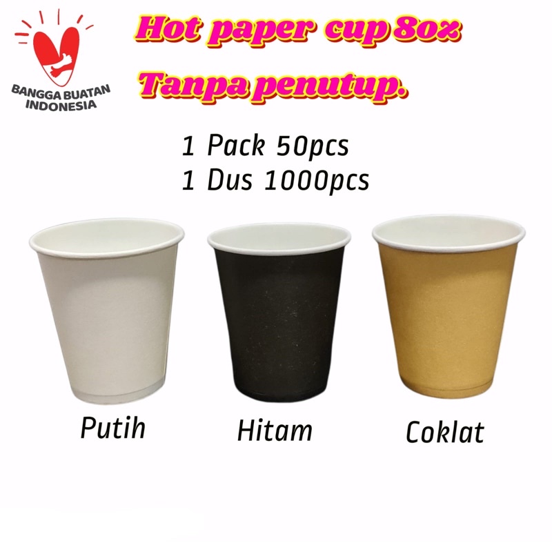 PaperCup hitam coklat polos 8oz (isi 50pcs) - papercup kopi/gelas kertas / gelas kopi / paper cup