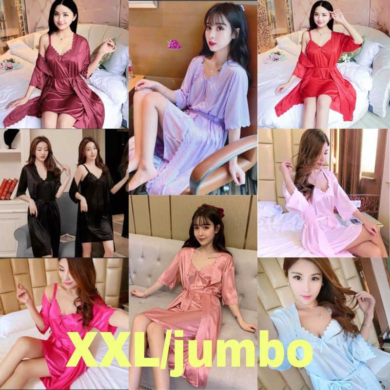 baju tidur lingerie tricot sexi kimono satin import xxl