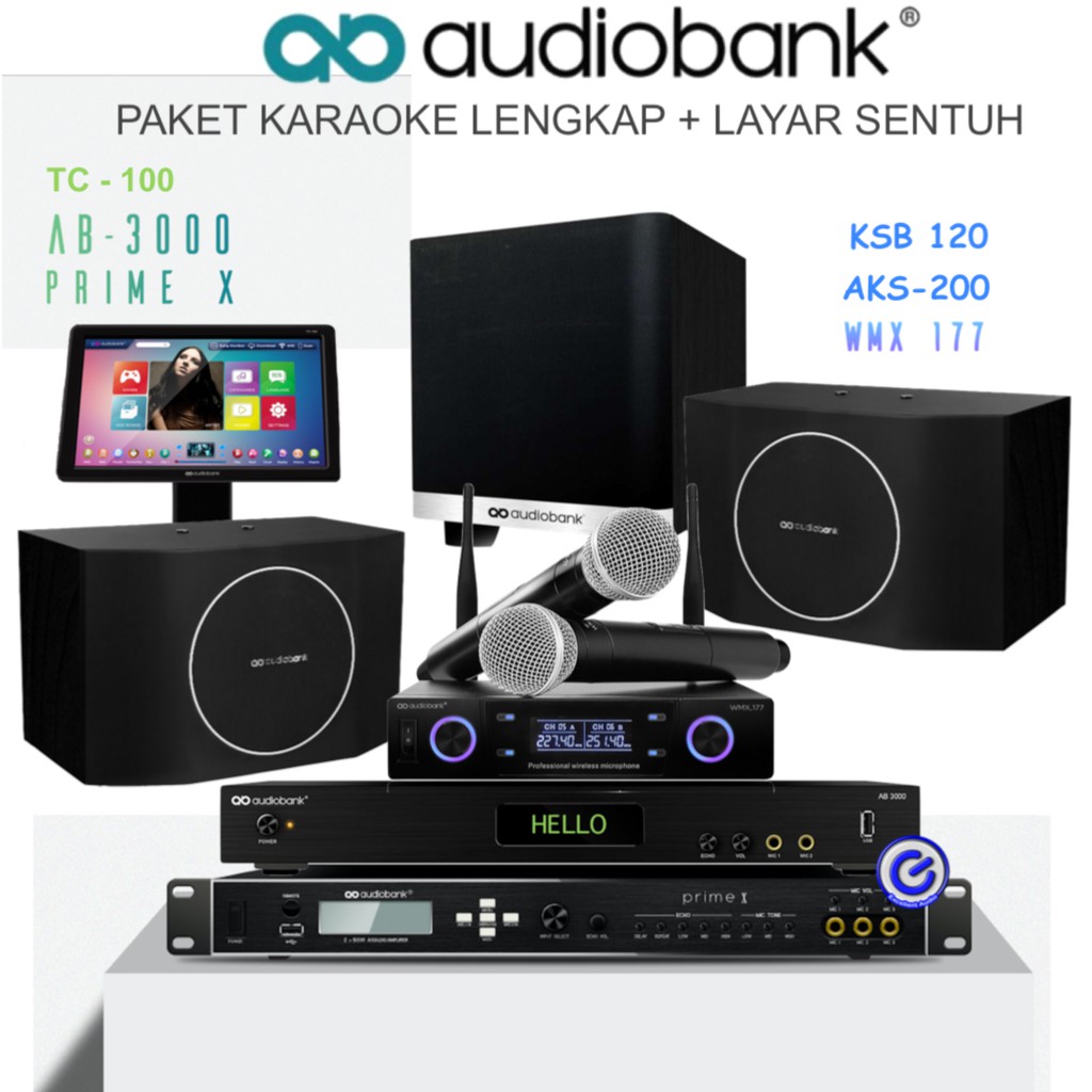 Paket karaoke Audiobank PrimeX AB3000 WMX177 AKS200 KSB120 TC100