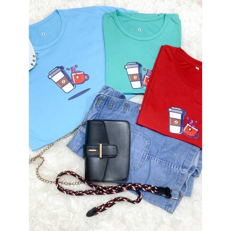 PREMIUM TEE KAOS COFFEE TSHIRT KATUN WANITA MERAH BIRU HIJAU TOSCA OVERSIZE JUMBO XXL