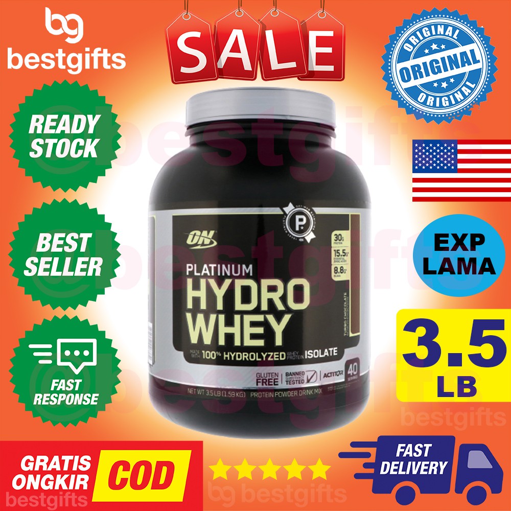 OPTIMUM NUTRITION ON PLATINUM HYDRO WHEY CHOCOLATE COKLAT PROTEIN FITNESS ASAM AMINO ACID 3.5 LB