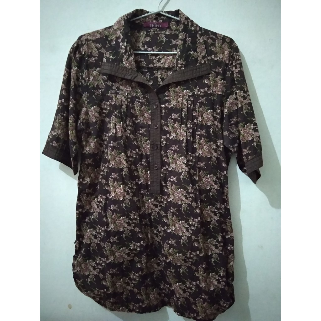 Blouse kemeja Bunga coklat Preloved seken