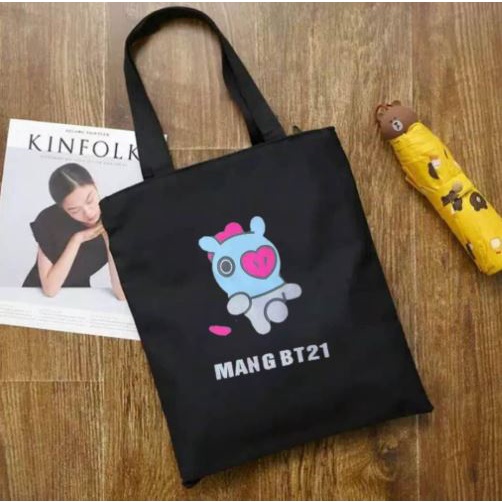 Totebag Canvas BTS BT21 ARMY HITAM Kpop Korean Style Tas Sandang Selempang Wanita Murah Berkualitas