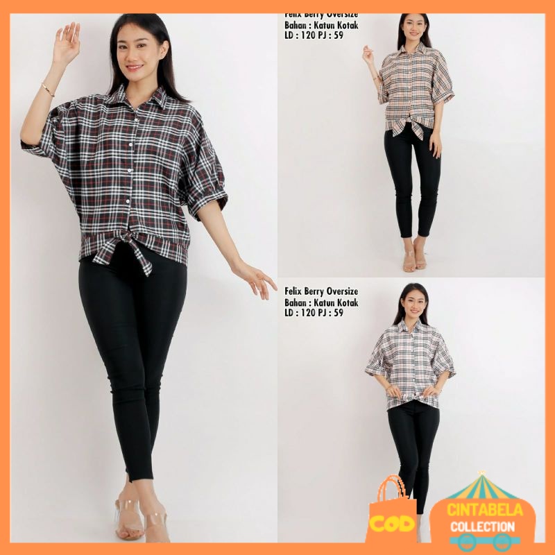 ATASAN WANITA/FELIX KEMEJA SUPER JUMBO LD 120 MOTIF BURBERRY KEMEJA JUMBO WANITA KEMEJA KOTAK JUMBO 
