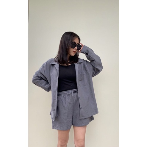JOSHIN Setelan Kemeja Celana Pendek - Shirt Suit Carlyn Linen