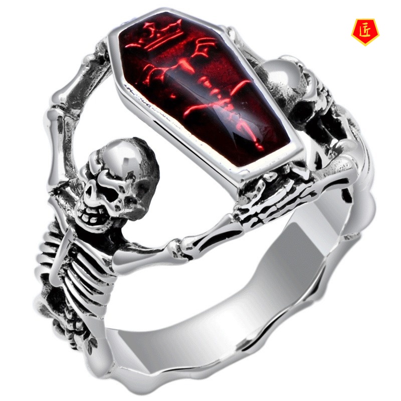 [Ready Stock]European and American Retro Silver Vampire Bat Skull Ring Punk Style