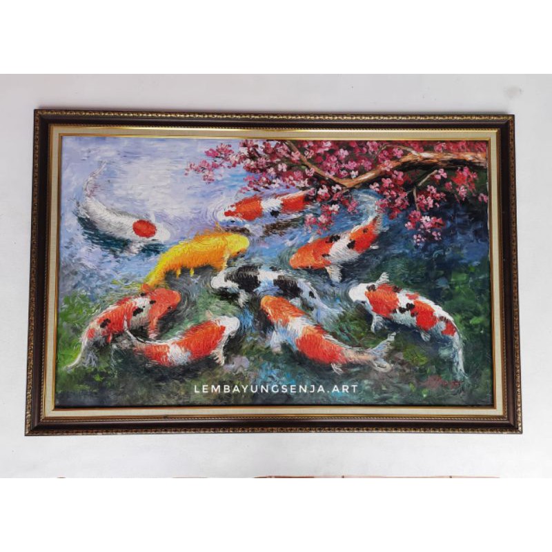lukisan ikan koi dengan bunga sakura lukisan bunga sakura lukisan fengsui dekorasi dinding