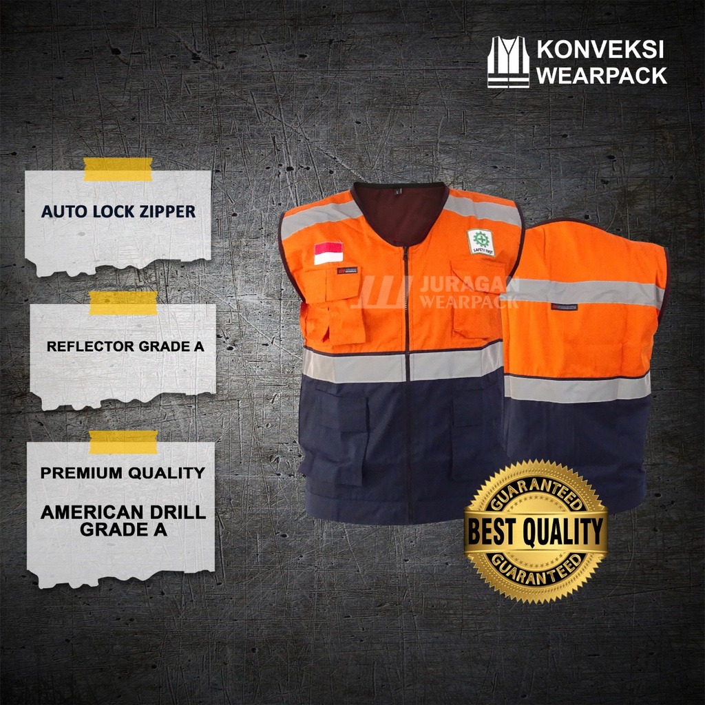 Rompi Safety Warna Orange Kombinasi Biru Navy