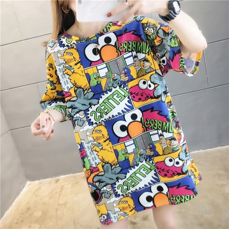 MDLV 6702 ELMO OVERSIZE TEE KOREA KAOS OVERSIZE ATASAN OVERSIZE KAOS ELMO KAOS IMPORT FASHION IMPORT