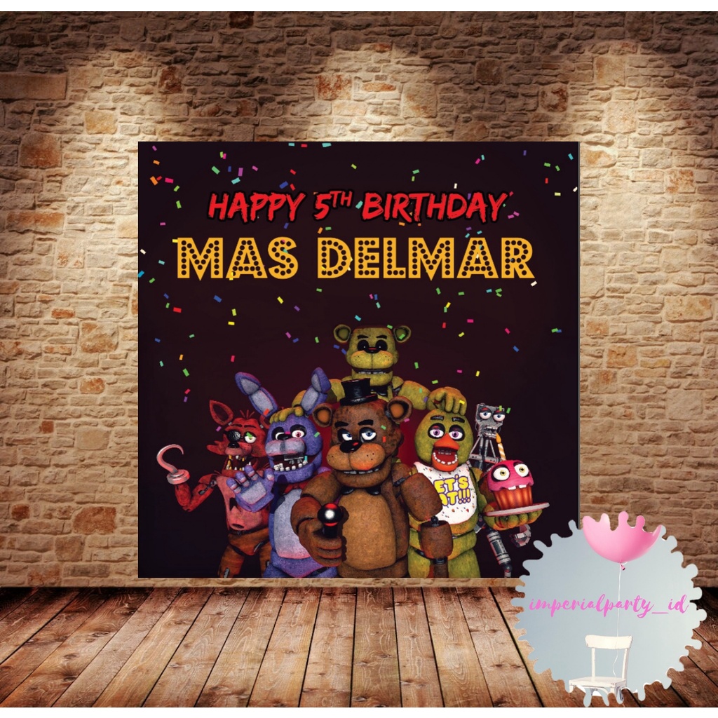 Custom Happy Birthday Backdrop Banner Spanduk Ultah Five Nights at Freddy's