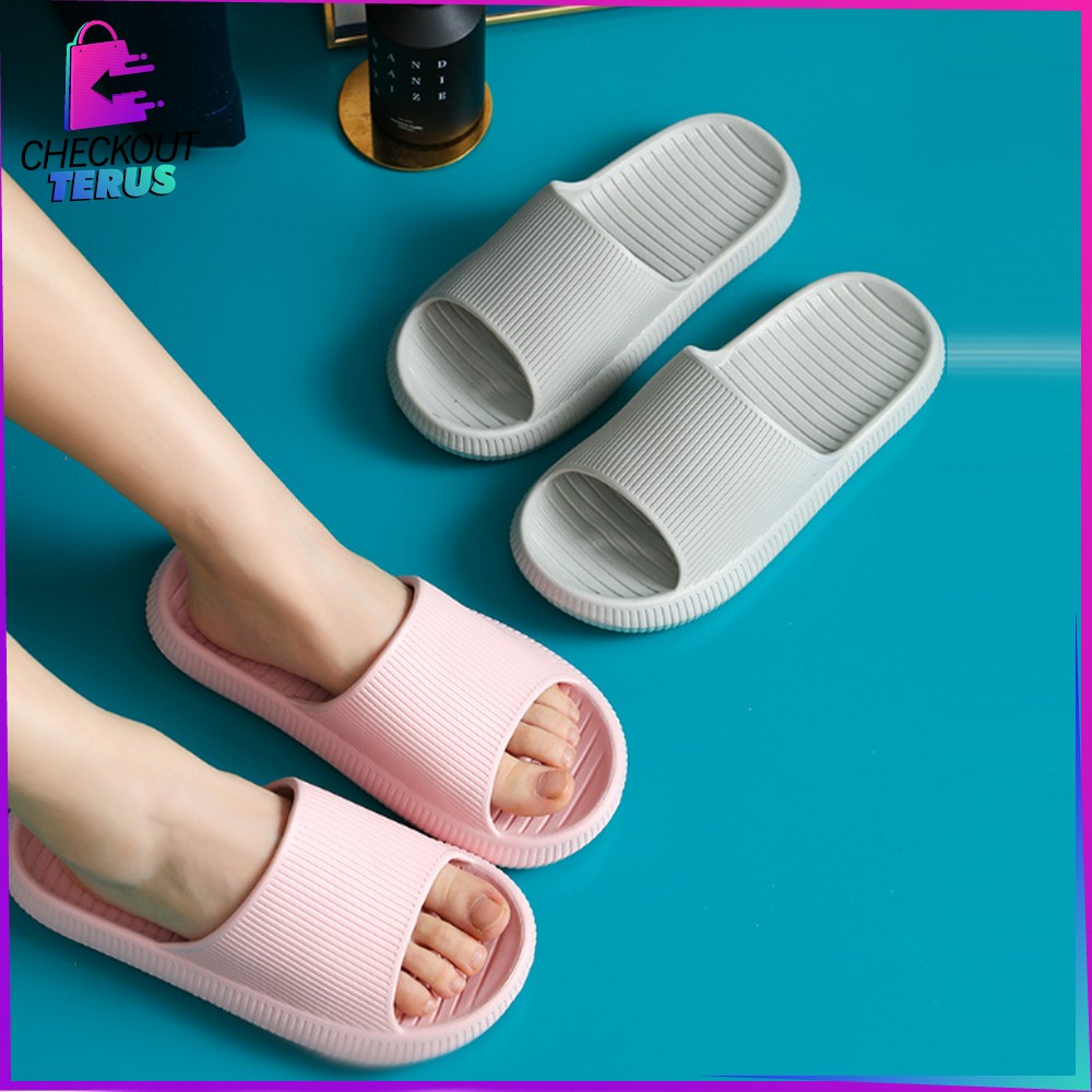 CT S38 Sendal Slop Karet Motif Polos Sandal EVA Slip On Tinggi Tidak Licin Unisex Selop Rumah Kamar Mandi Pasangan