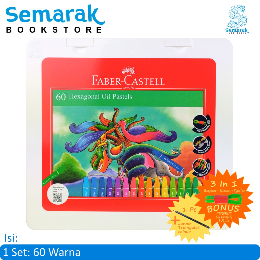

Oil Pastel Plastic Bag Krayon Aman Bagi Anak Faber Castell Hexagonal - Set 60 Warna