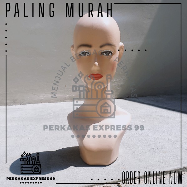 Patung / Manekin Kepala Wanita Dewasa / Display Jilbab, Kerudung, Wig Warna Kulit