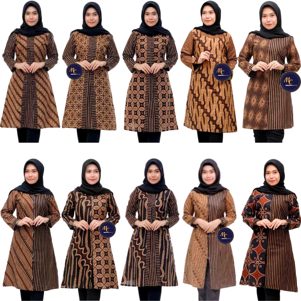 Tunik Batik (MC batik) - Atasan Batik Wanita Tunik Batik Wanita Lawasan Coklatan M L XL XXL Jumbo