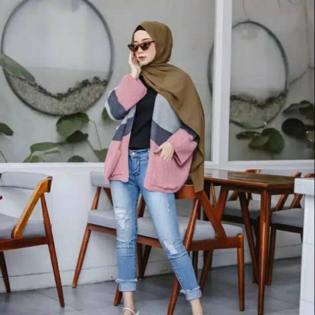 CARDIGAN RAJUT KOMBINASI WARNA /  CARDIGAN RAJUT