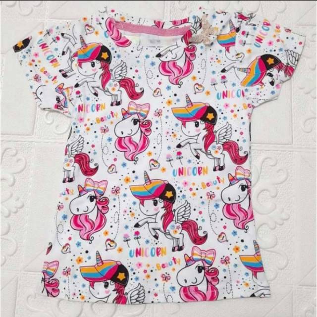 Kaos anak cewek Sablon unicorn kuda foni fullprint