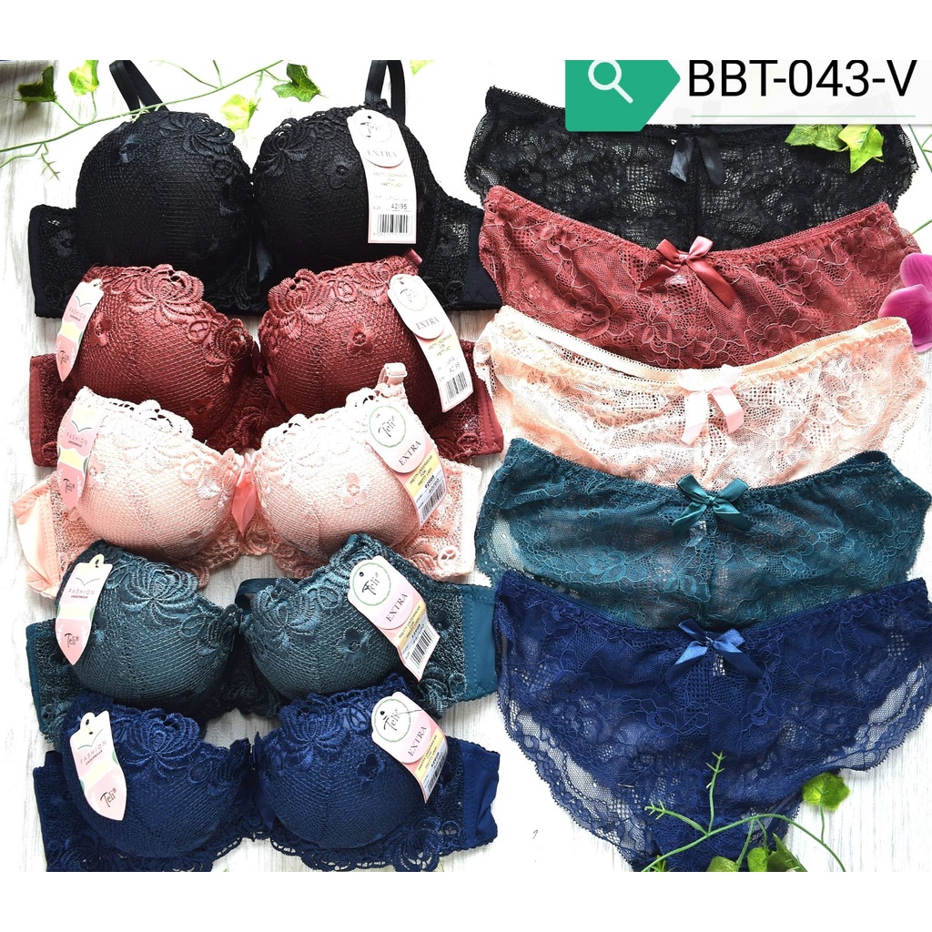 BH SET (BRA + CD) BRA Busa Tebal Ada Kawat Cup C Celana Dalam Transparant Blukat Halus Kait 2 Import
