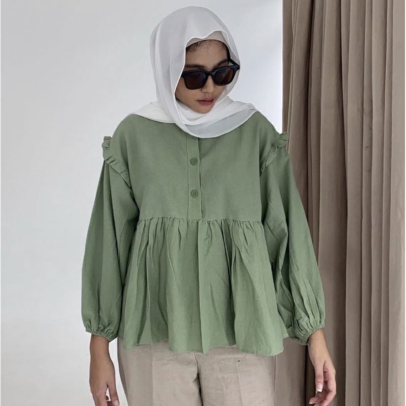 BEFAST - ZRX OOTD Blouse MINA / KINAN LINEN BUTTON BLOUSE / Pakaian Wanita / Atasan Lengan Panjang / Blouse Kekinian Remaja Wanita / Terbaru 2022 / Fashion Wanita Casual / Blouse Polos Formal