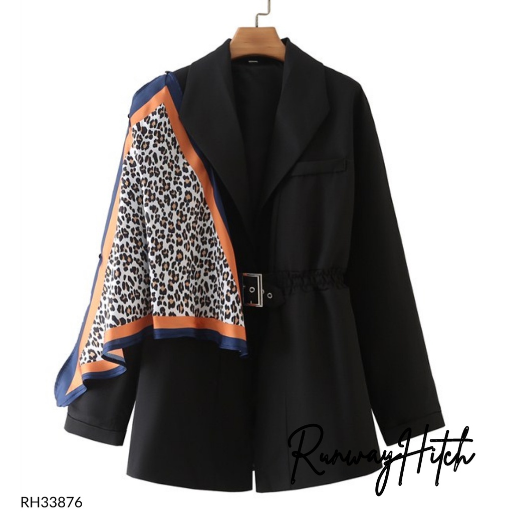 BLAZER WITH SCARF / BLAZER HITAM LEOPARD IMPORT RH33876 / BLAZER UNIK