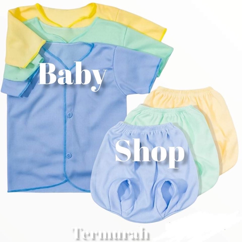 3STEL BAJU PENDEK POLOS &amp; POP POLOS baby 0-3 bulan