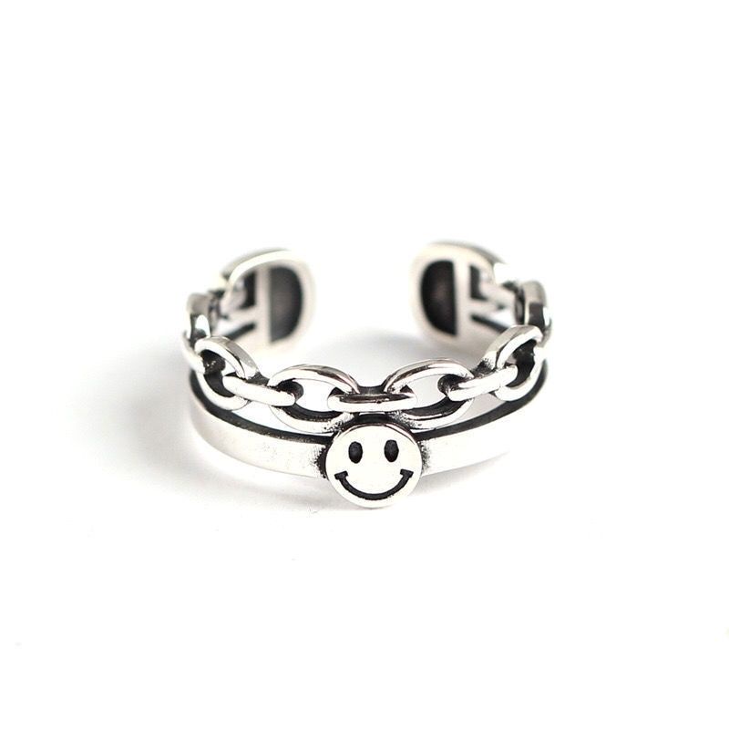 Set Cincin (2 Buah) Korea Model Smile Ring Tersenyum Emoji Bahan Alloy