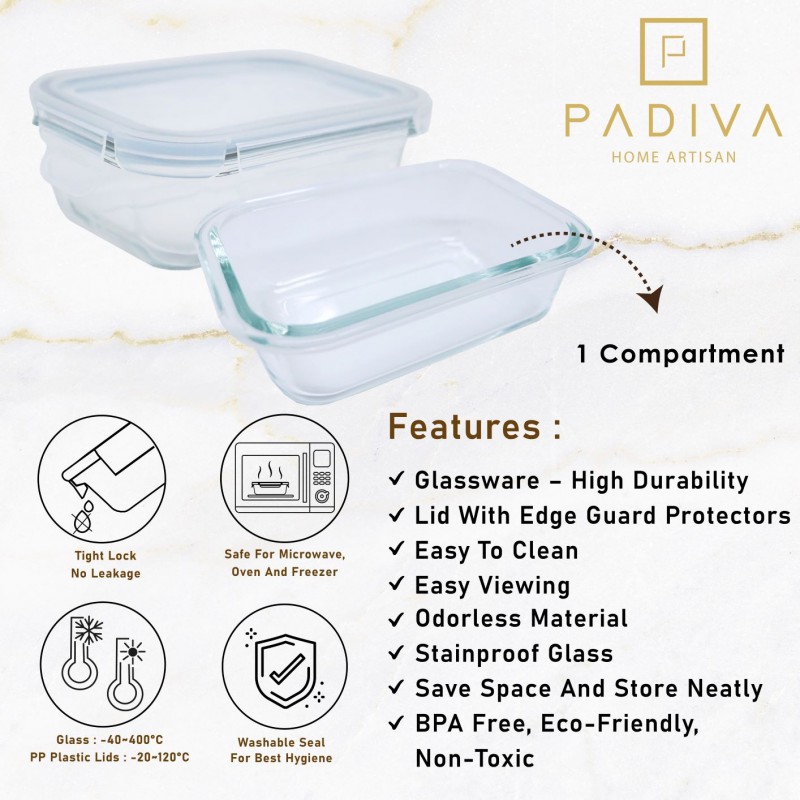 PADIVA 1040ML (2PCS) GLASSBOX 1 COMPARTMENT (GBP1040S)