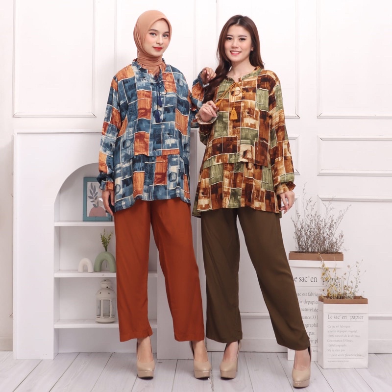 ONE SET RAYON SETCEL MOTIF WAFA STELAN JUMBO XXL BIGSIZE KANCING BUMIL RAYON DIAMOND ADEM HALUS