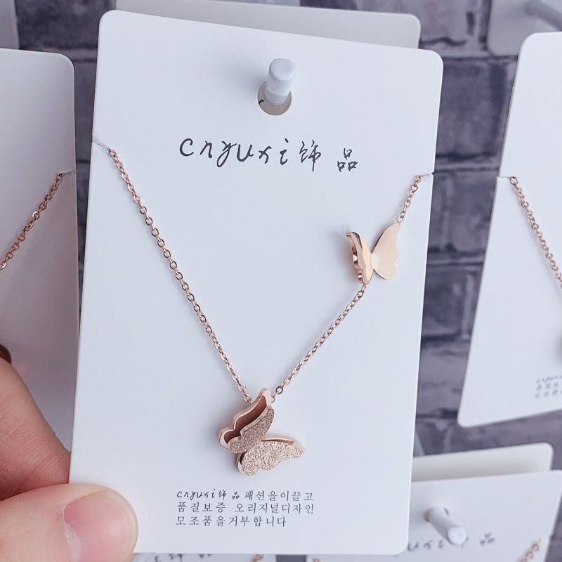 Kalung Kupu Kupu Titanium Rosegold Anti Karatan