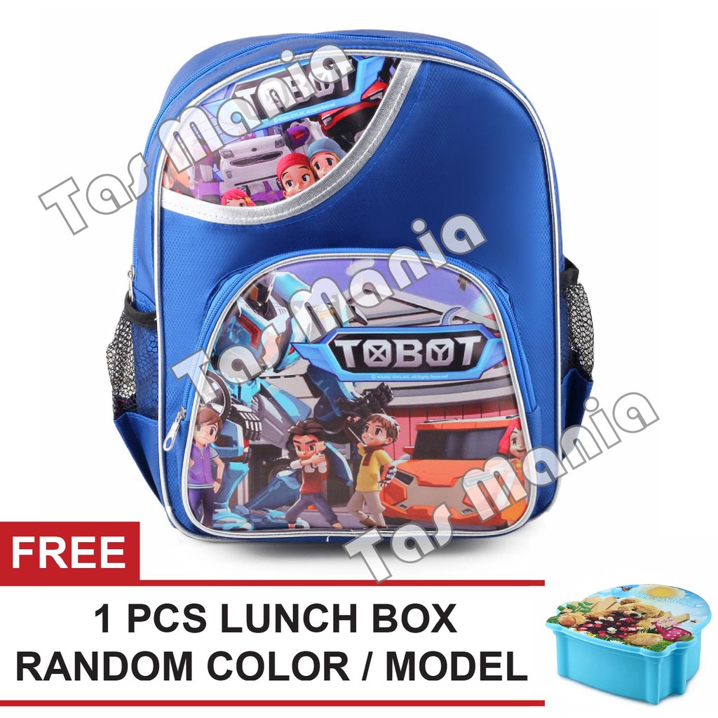 PTS - Ransel Sekolah Anak Cowo / Laki Laki Karakter - Tobot - Ready For The Battle - BLUE + FREE Lunchbox .PTS