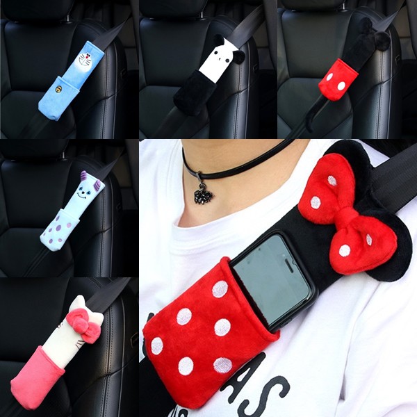 Sarung Cover Safetybelt Sabuk Pengaman Bludru Kartun HK Doraemon Panda Sulley Mickey Minnie Mouse