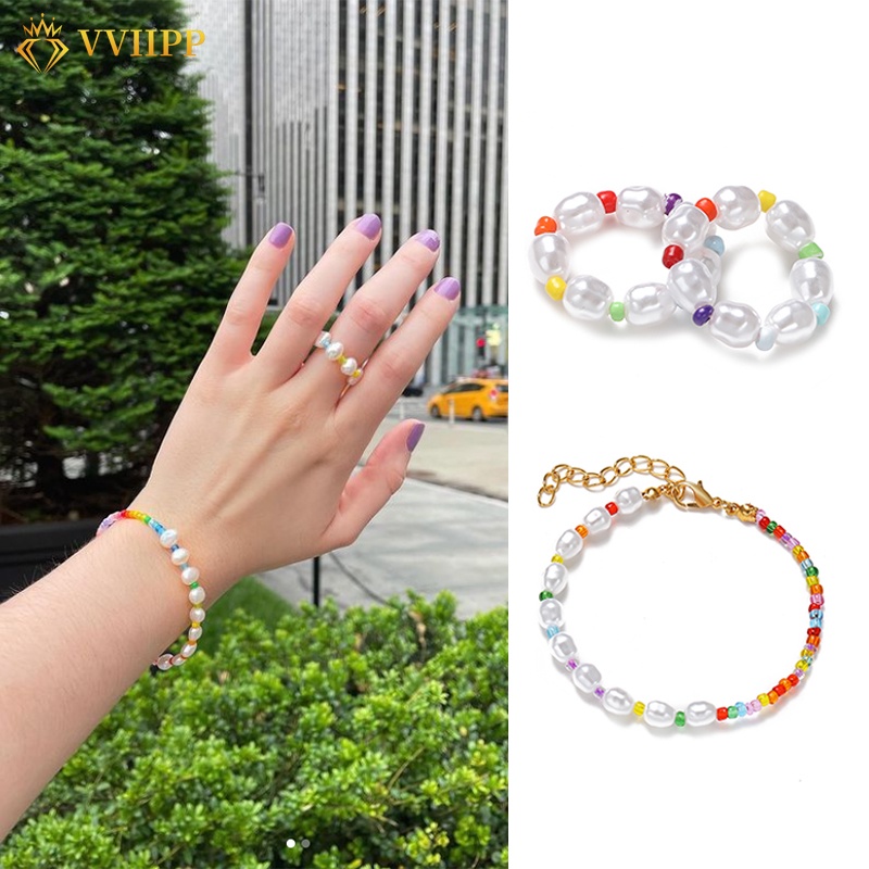 Korean Colorful Beads Pearl Ring Fashion Adjustable Bracelet Women Jewelry Accessories