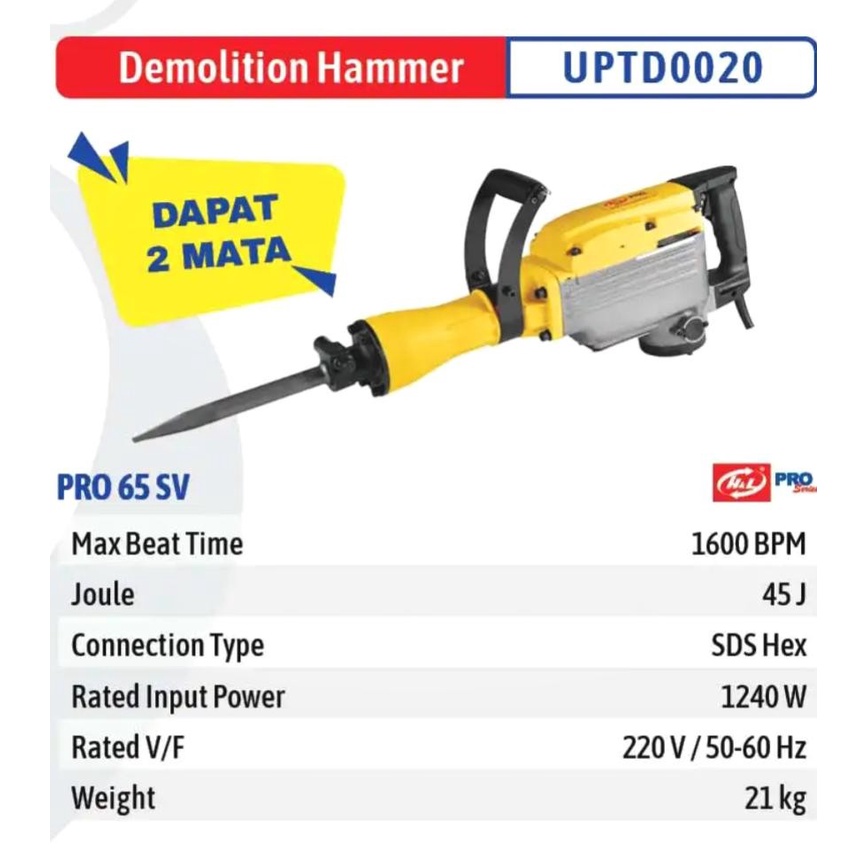 H&amp;L PRO 65 Sv DEMOLITION HAMMER Mesin Bobok bor beton Jack Drill