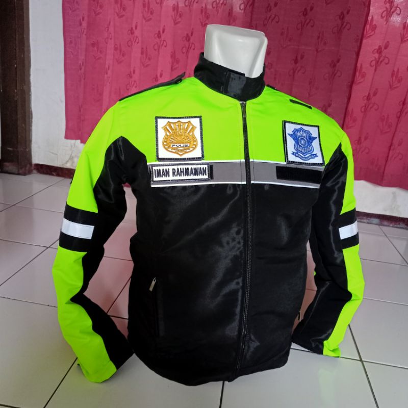 JAKET POLISI BAHAN TASLAN FULL ATRIBUT DEPAN BELAKANG GRATIS NAMA