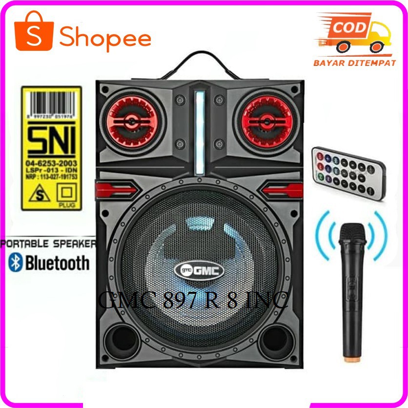 Speaker GMC 897R Bluetooth Portable 8 inch Pairing free Mic Wireless new model