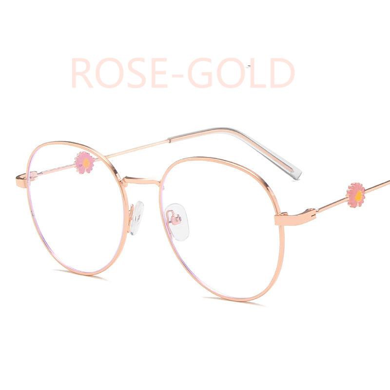 【Bayar di Tempat】100% Anti Blue Kacamata Retro Bundar Eyeglasses Wanita Kacamata Fashion Retro Frame-Rose gold
