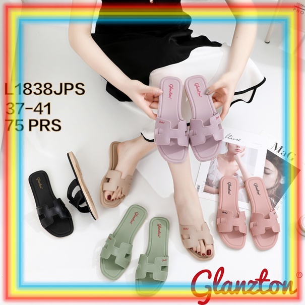 L1838JPS Sandal Selop Glanzton Wanita Karet Model H Sendal Slop Glanzton Cewek Jelly Murah Kekinian