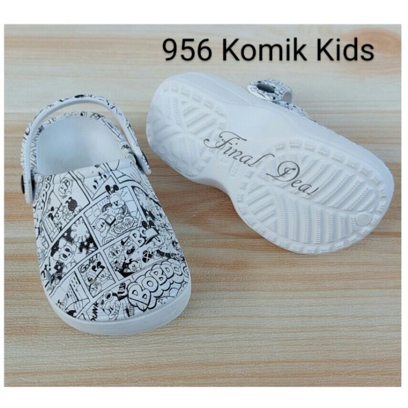 30-35 Sandal Kodok Anak Motif Printing, Sendal Karet Anak Model Crocs BTS Anti Slip, Sandal Jelly