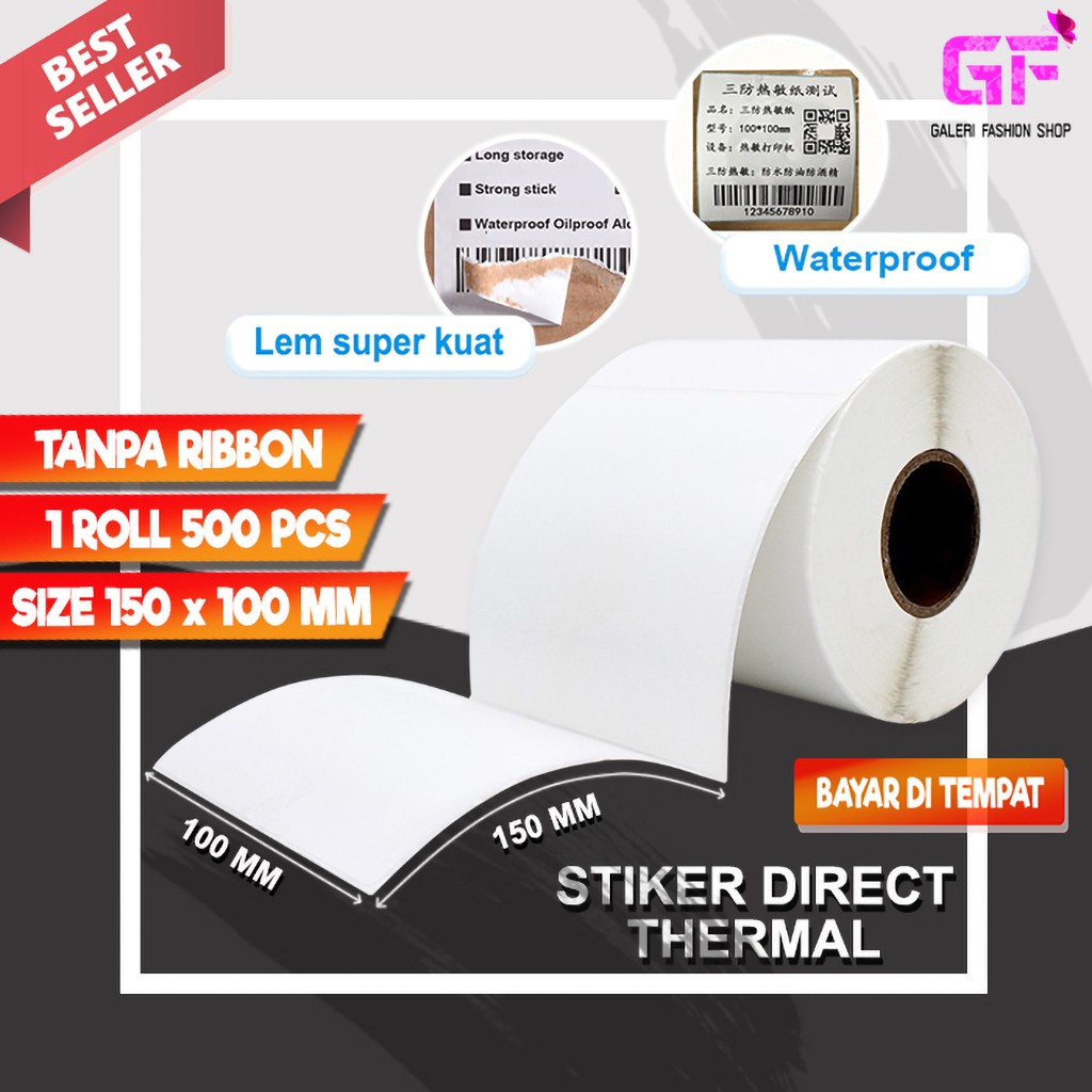 

STIKER LABEL THERMAL KERTAS STICKER LABEL THERMAL BARCODE A6 MURAH ISI 500 PCS 100 X 150 MM GF712