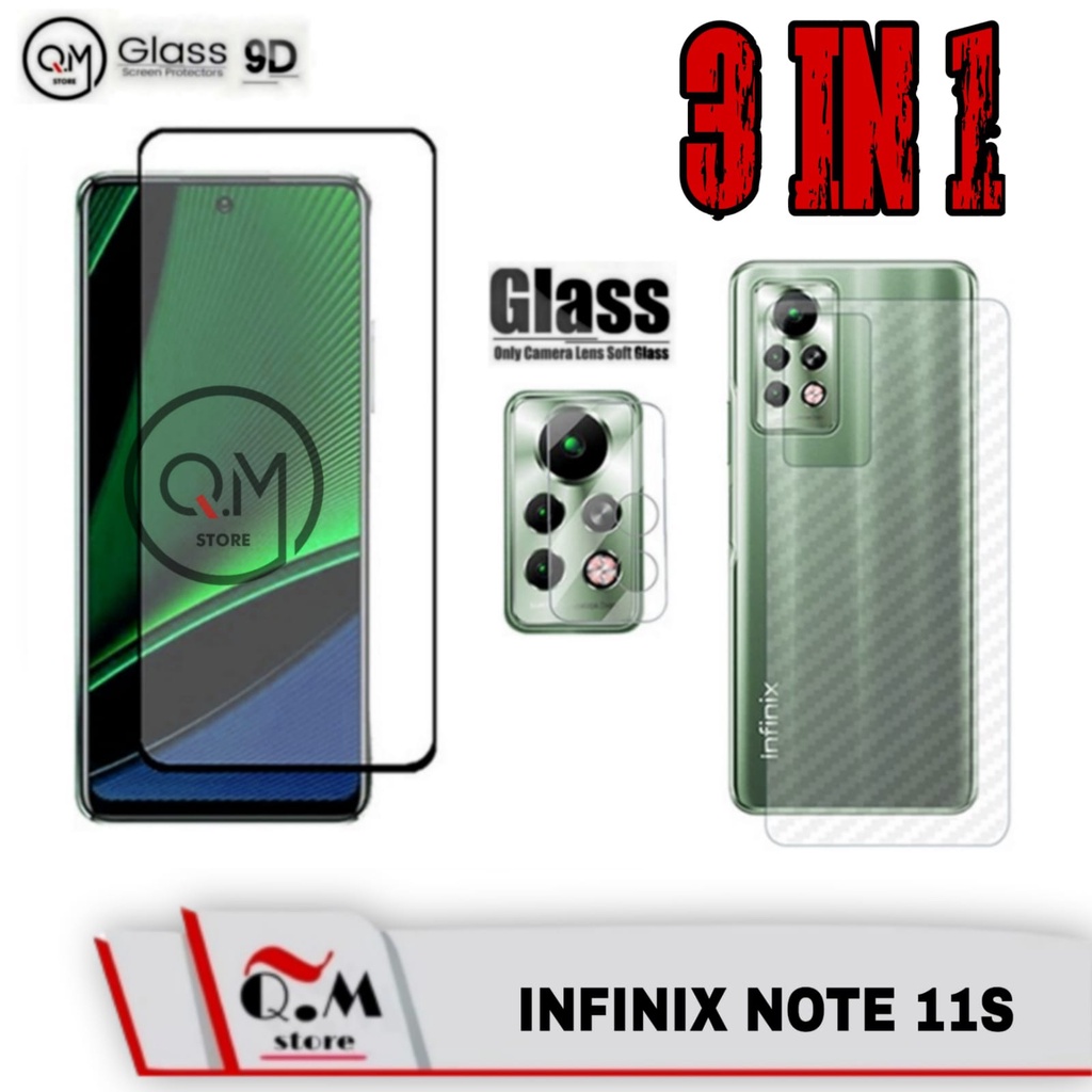 PAKET 3IN1 Tempered Glass Infinix Note 11S Screen Guard Anti Gores pelindung Layar Full 9D