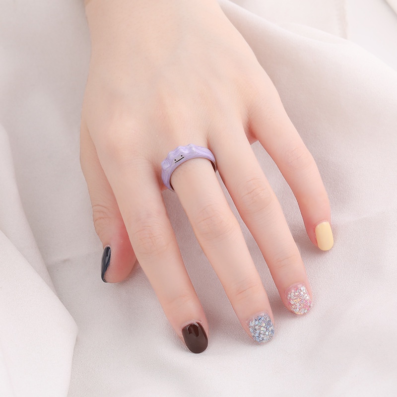 Cincin Jari Telunjuk Model Terbuka Dapat Disesuaikan Desain Kartun Monster Kecil Warna Ungu Untuk Wanita