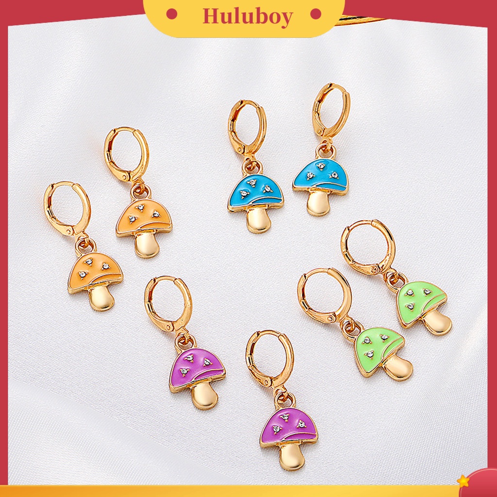 Hu Hu Hu Hu Hu Alat Bantu Pasang Kacamata♡ 1 Pasang Anting Klip Bentuk Jamur Aksen Berlian Imitasi Bahan Alloy Warna Cerah
