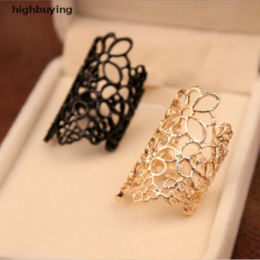 Hbid Perhiasan Cincin Jari Wanita Model Bunga Hollow Chic Bahan Lace